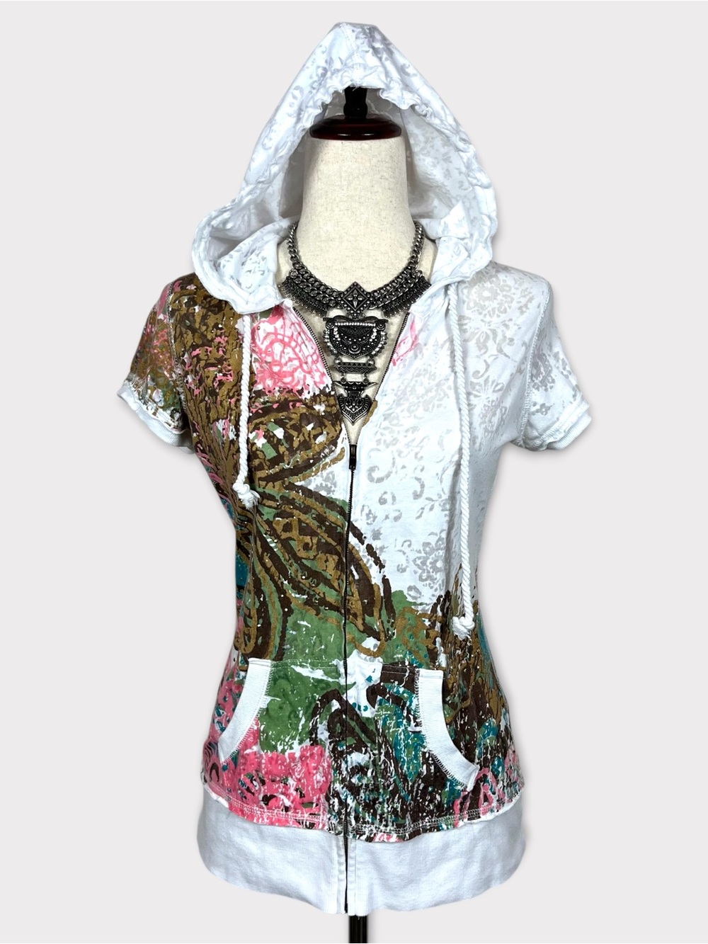 Maurice’s Y2k Floral Burnout Zip Up Hoodie Shirt Medium Grunge Boho Scene
